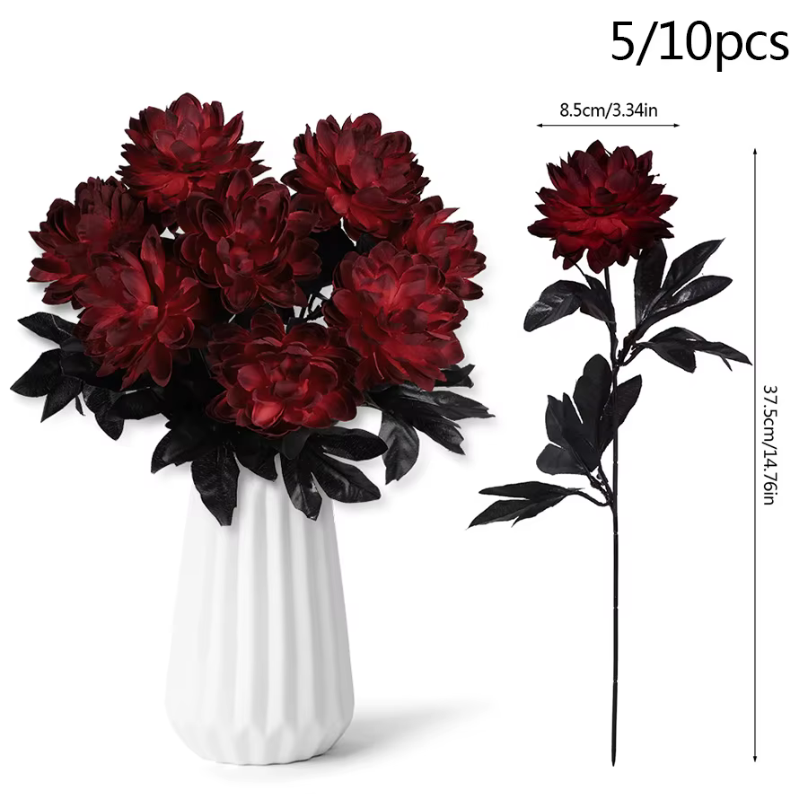 5/10 pièces de fleurs artificielles Dahlia Bourgogne noires, branche de fleurs artificielles pour ma