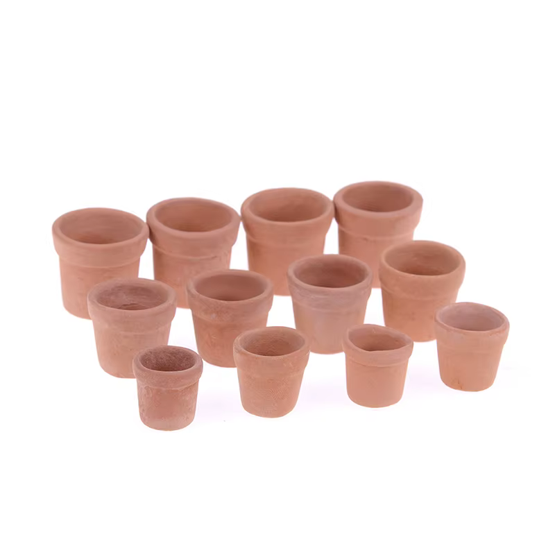 Lot de 12 pots de fleurs miniatures faits à la main en argile rouge, échelle 1:12, pour décoration d