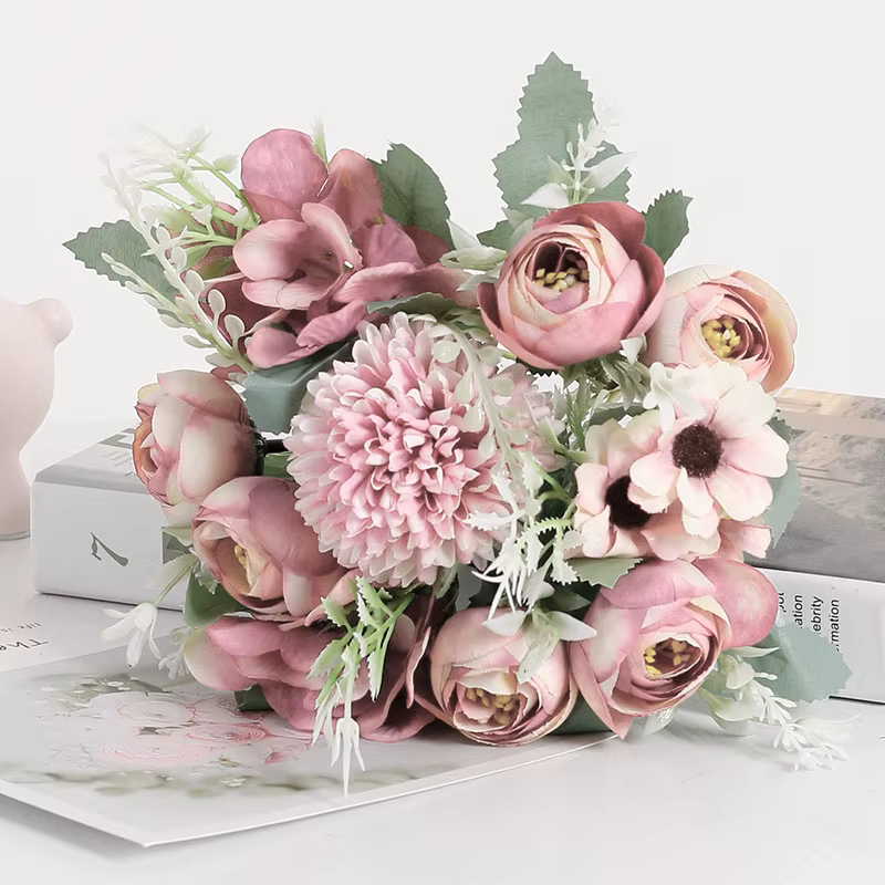 Bouquet de fleurs d'hortensia artificielles à 7 têtes, fausse pivoine floraison en soie, fleurs à ma