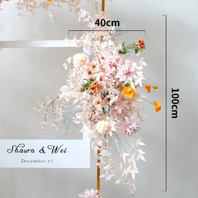 Arrangement floral rose personnalisé, rangée de fleurs artificielles, tenture murale fleur d'angle, 