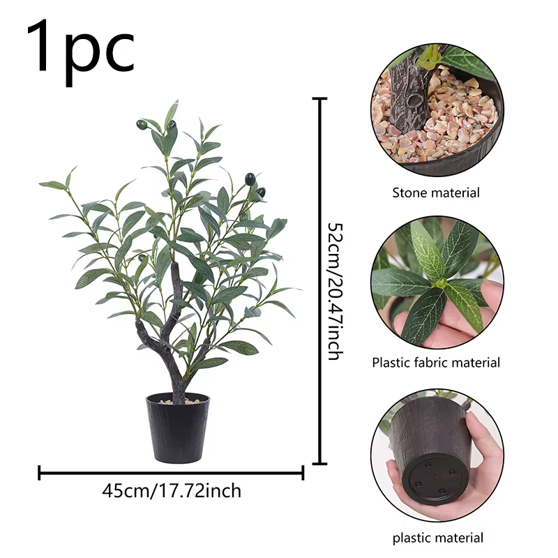 1 arbre de simulation de plante, olive simulée pachira macrocarpa. Usine en pot d'arbre d'argent, ad