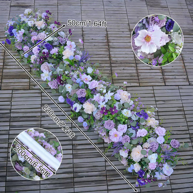 H865324 violet Rose verdure fleur rangée canapé coureur mariage toile de fond arc carré Arrangement
