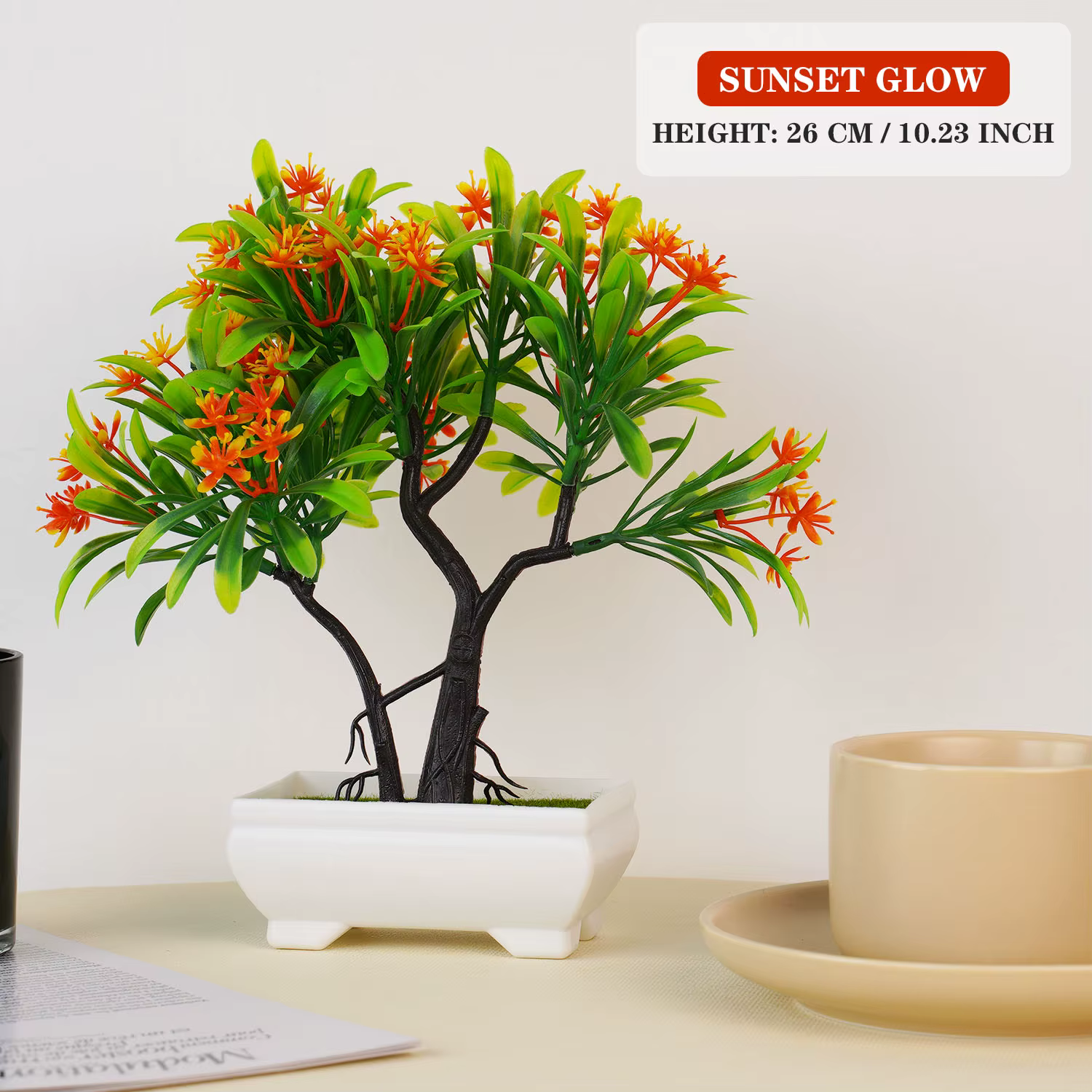 Plantes artificielles bonsaï en pot, petit arbre, fausses fleurs, ornements pour la maison, chambre,