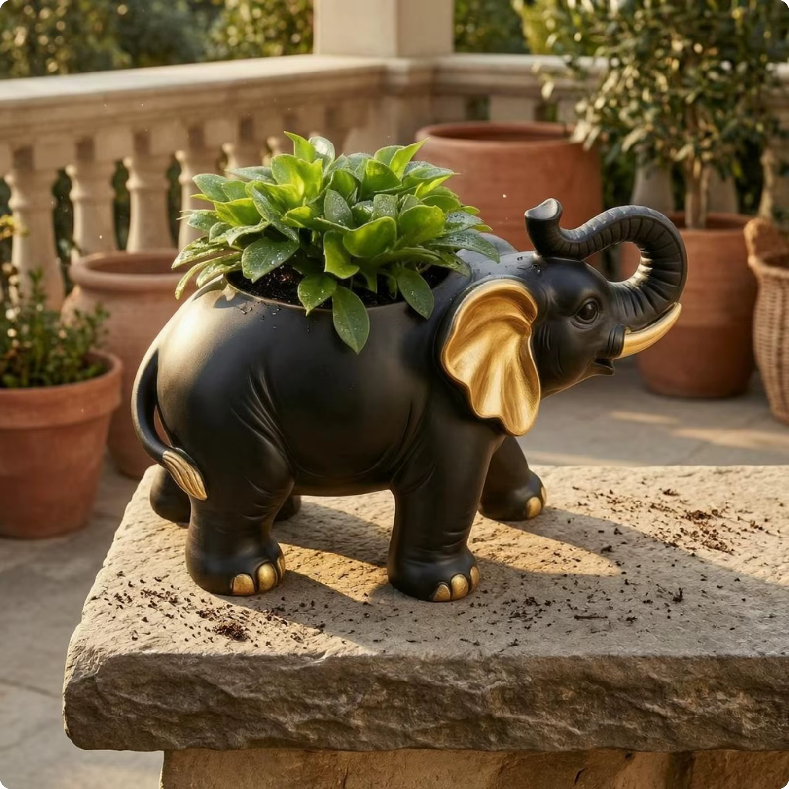 Jardinière en résine en forme d'éléphant, figurine d'éléphant sculptée en 3D, décoration décorative 