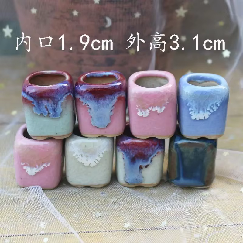 Mini pot de fleurs charnu semi-glaçure avec trou, poterie grossière, poche, plante verte, décoration
