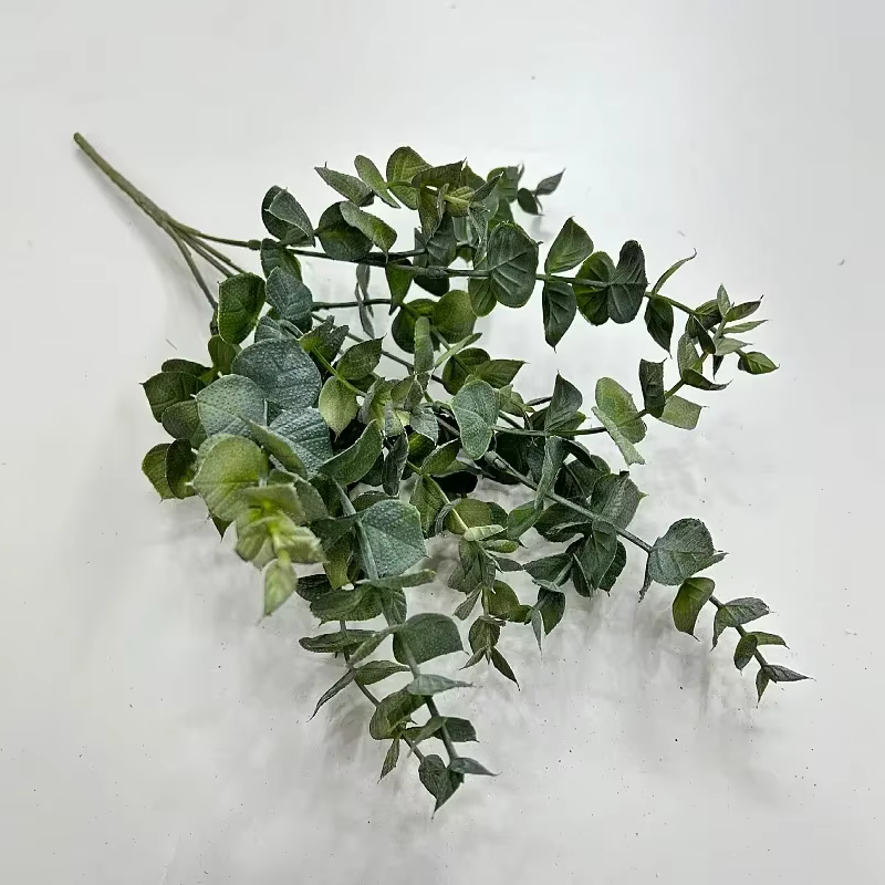 Simulation de plantes vertes en plastique d'eucalyptus, 5 fourcommuniste, 15 feuilles, décoration de