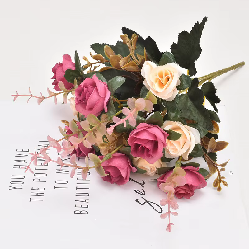 Roses artificielles 12 têtes 33cm, fausses fleurs pour décoration de chambre à coucher, décoration d