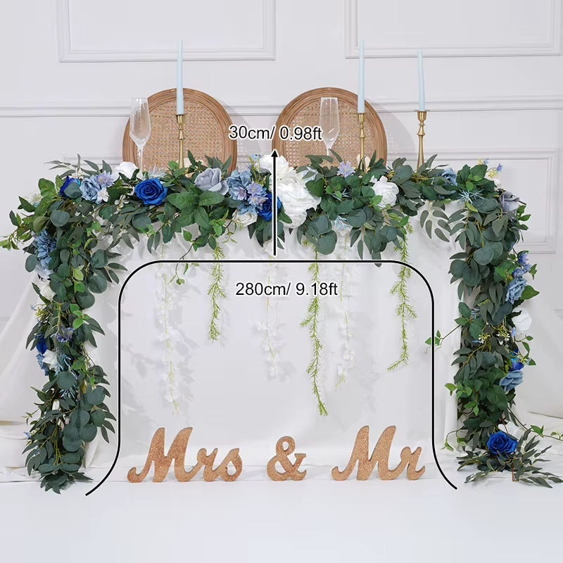 C8634 bleu blanc série verdure accrocher glycine fleur chemin Table pièce maîtresse décor mariage Ar
