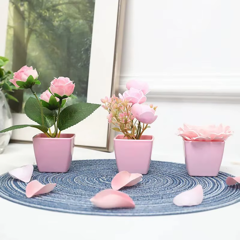 Plante en pot de roses à fleurs simulées, 3 pièces, utilisée pour la maison, la chambre à coucher, l