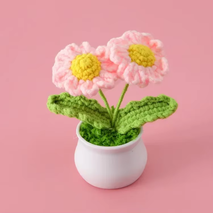 Mignon marguerite Crochet fleurs en pot tissé fleur créative fleurs artificielles voiture bureau Tab