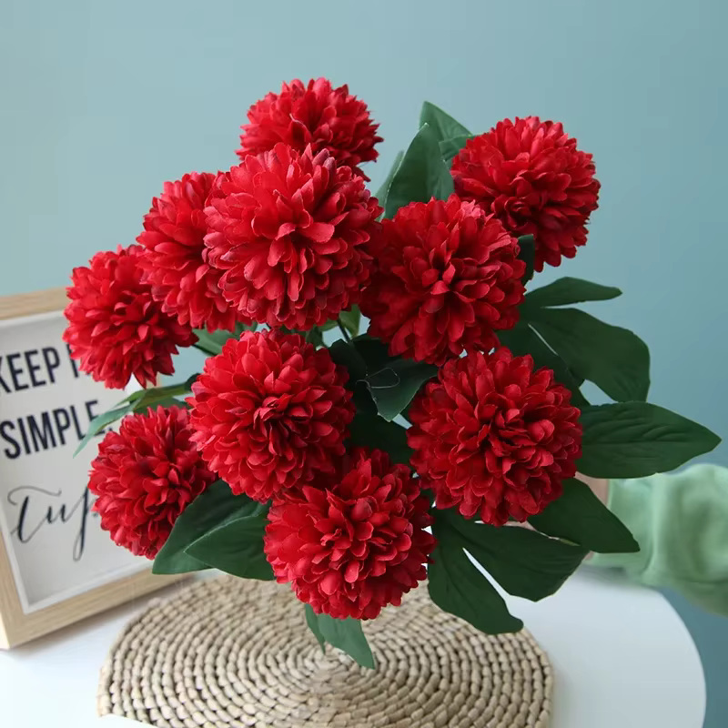 Simulation d'aloès vert fleurs soie 10 têtes boule chrysanthème Bouquet Auditorium décoration plante