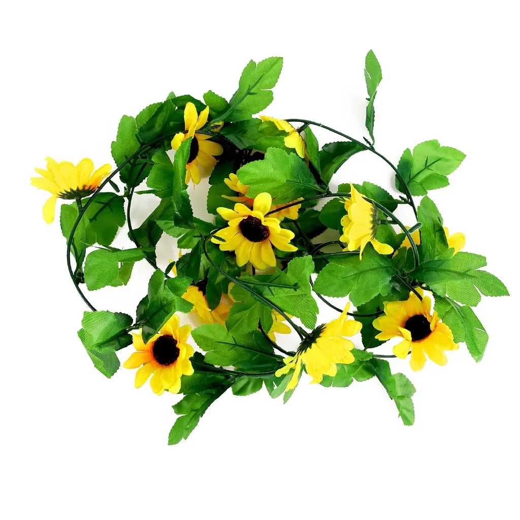 Guirlande de fleurs artificielles suspendues de vigne de tournesol jaune de 2.5M, fausses fleurs en 