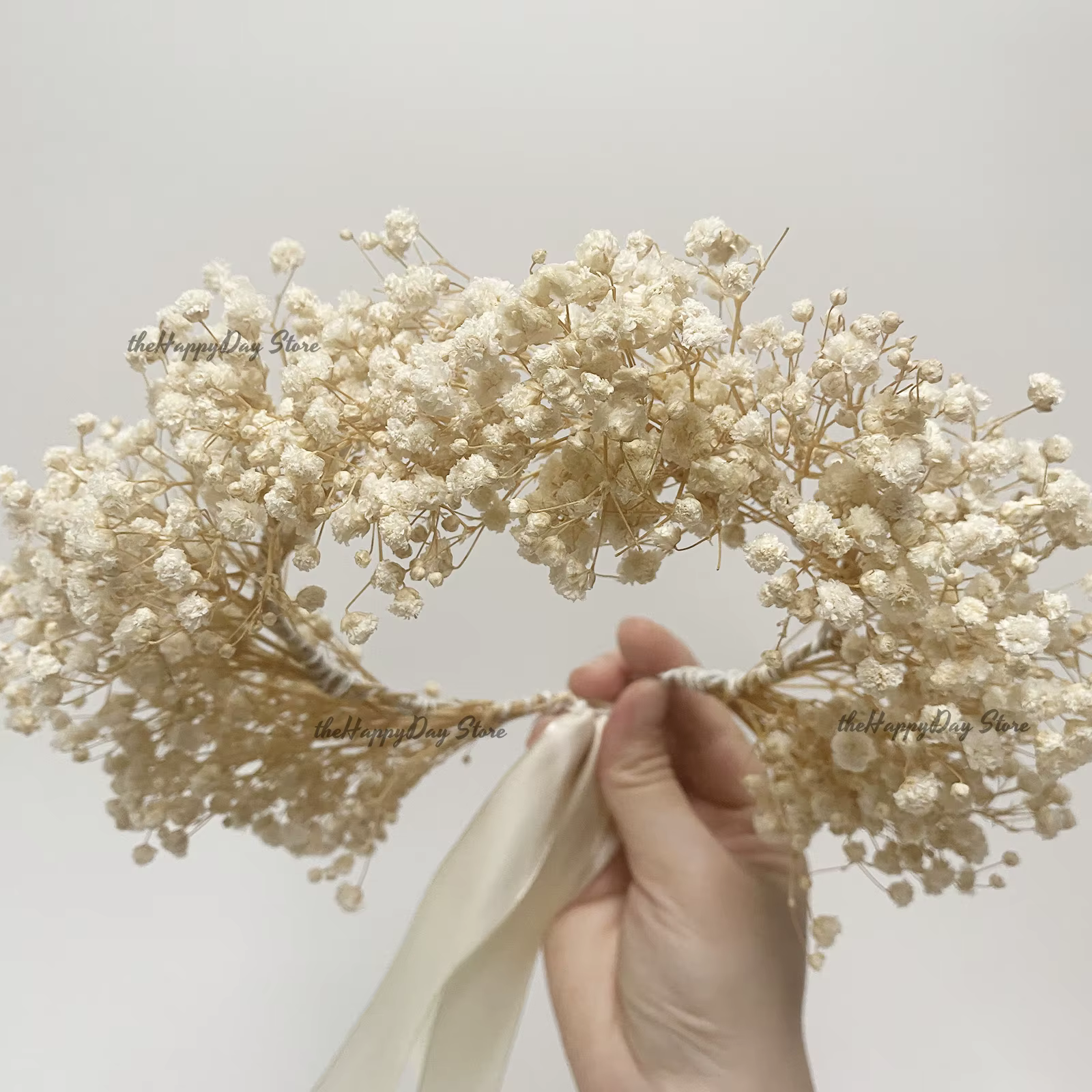 Couronne de fleurs séchées de 15 pouces pour mariage, guirlande de gypsophile Shavuot, couronne de m