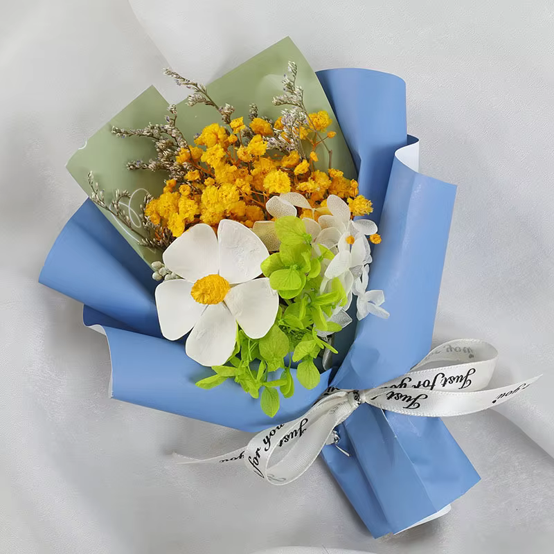 Bouquet de fleurs artificielles au crochet fait main de 20 cm, tournesol, marguerite, cadeau éternel