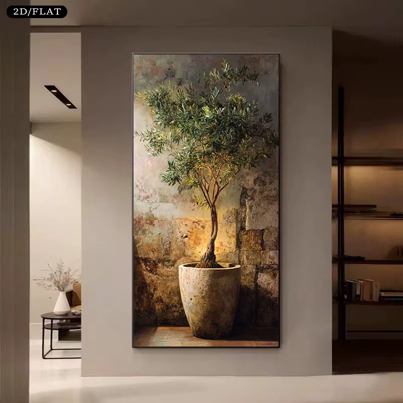 Peinture sur toile extra large d'un olivier - Œuvre d'art moderne sans cadre d'un olivier - Impressi