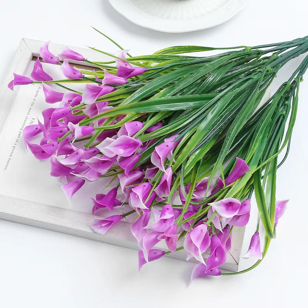 Bouquet de lys artificiels Calla de 33 cm, fleurs artificielles pour la décoration intérieure de la 