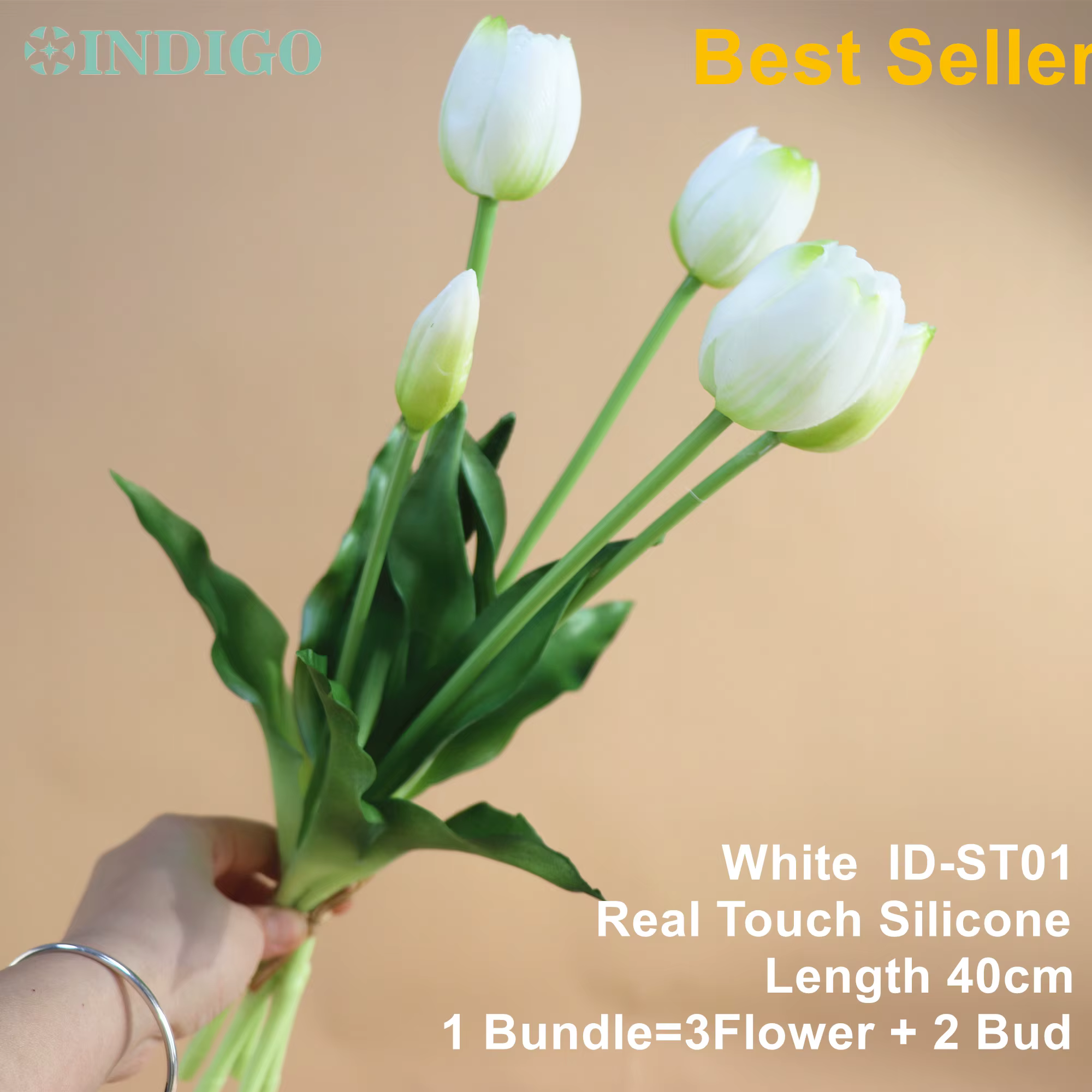 Bouquet de tulipes rouges (3 fleurs + 2 bourgeons), Silicone au toucher réel, 40CM, Calla, décoratio