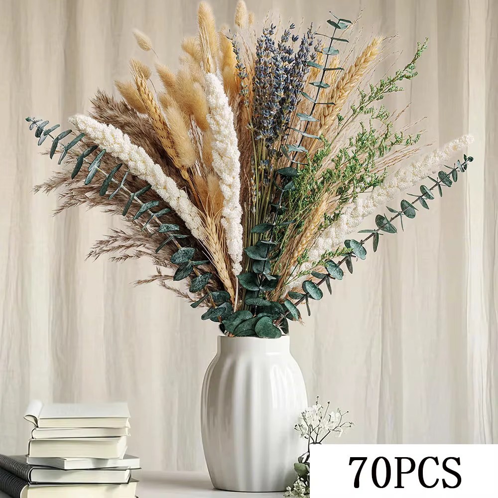 Bouquets de fleurs artificielles, feuilles d'eucalyptus vertes, mélange de roseaux d'herbe de Pampa 