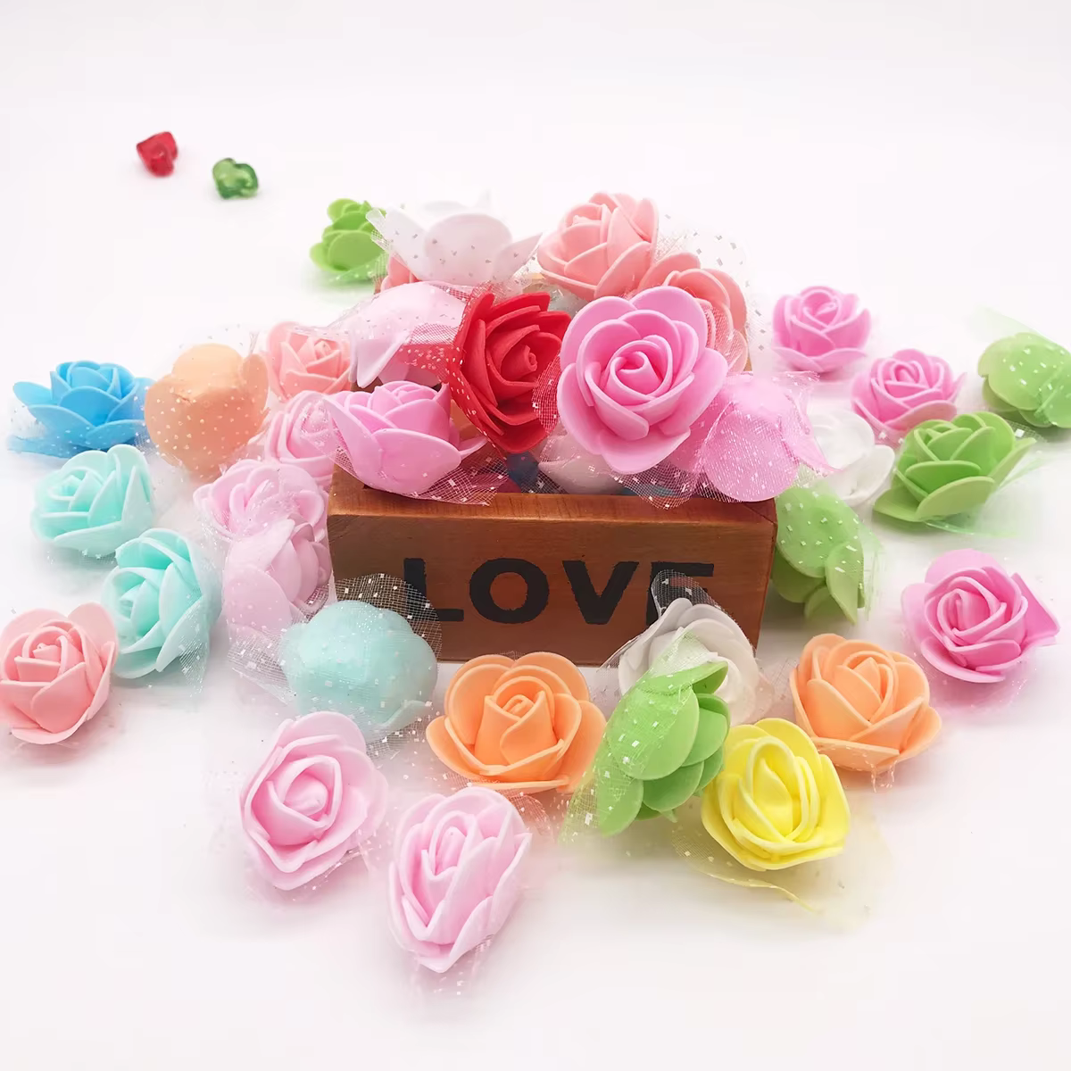 Roses en mousse de polyéthylène, 100/lot, 3cm, fausses fleurs, faites à la main, pour décoration de
