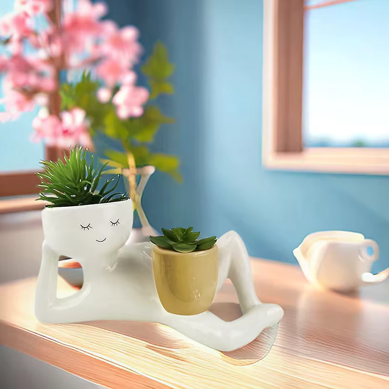 Pots de jardinières paresseux pour plantes d'intérieur, jolis jardinières à tête de fleur en résine