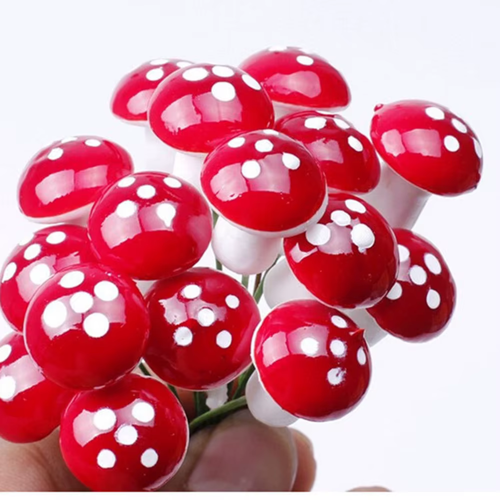 Mini champignon rouge de jardin, 50 pièces, petit pot en pot, jouet de bricolage, maison, paysage, b