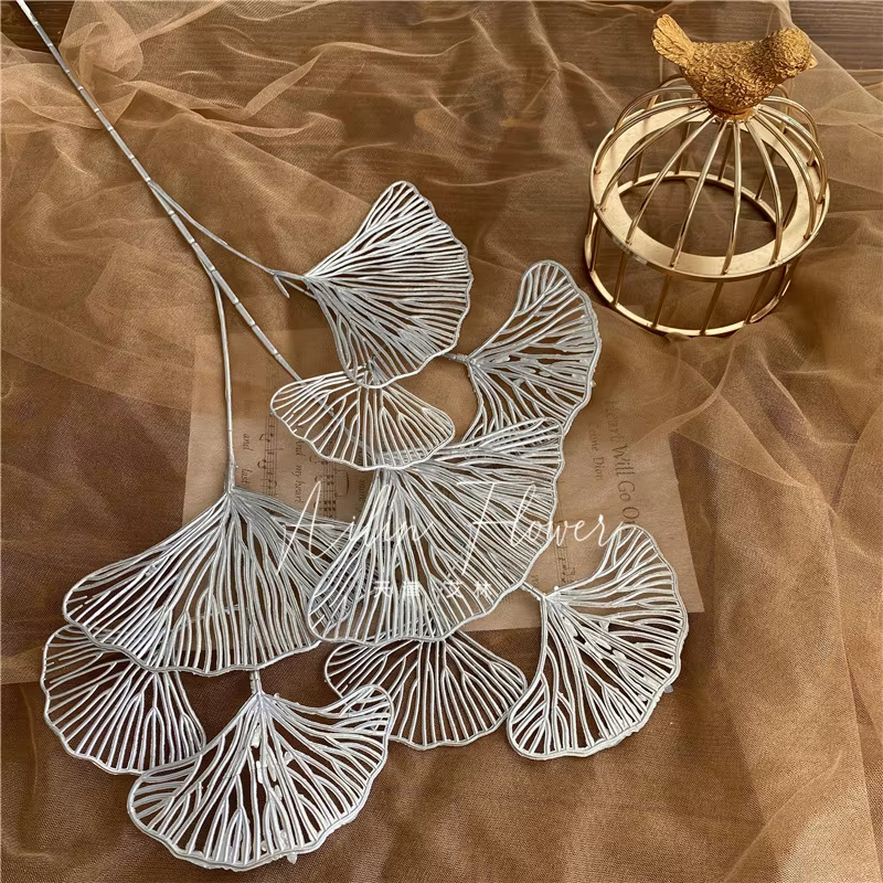 Feuilles de fleurs artificielles série argent, matériel d'arrangement floral de scène de fête de mar