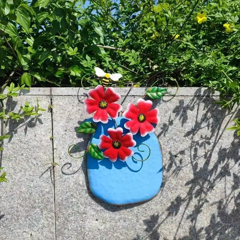 Vases de jardin à fleurs en métal, décoration murale, clôture extérieure, Sculptures artistiques de