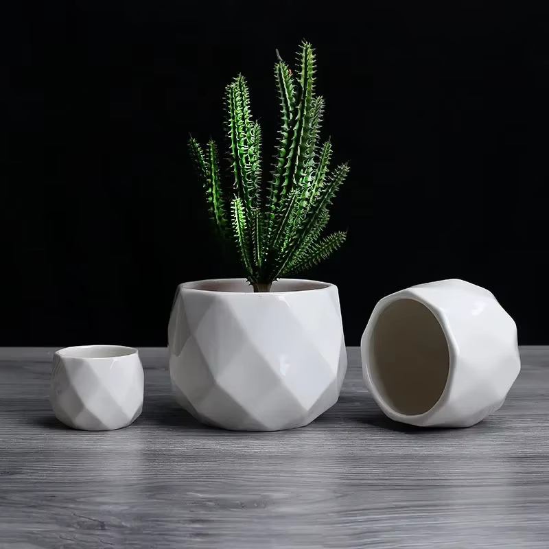 Pot de fleurs géométrique diamant créatif en céramique, conteneur de plantes succulentes simples, ja