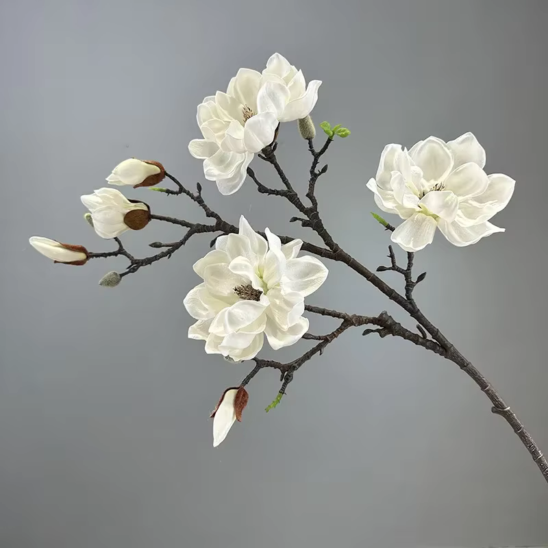 Simulation de Magnolias en PU, fausse fleur au toucher réel, décoration d'auditorium artificielle, 7