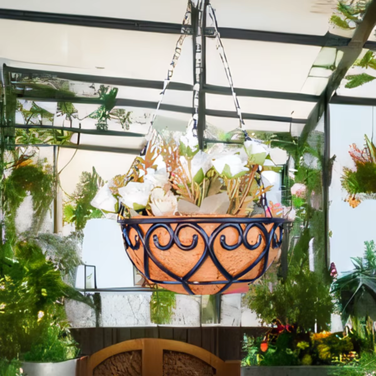 Pot de fleurs rond en fer marron noix de coco, panier suspendu, plante verte charnue créative europé
