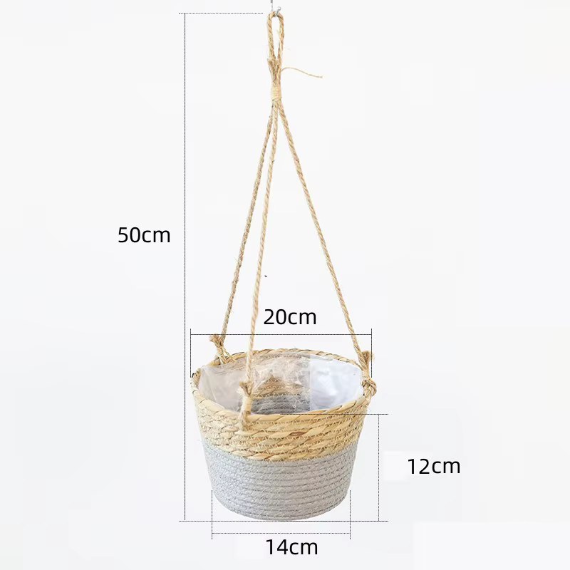 Panier suspendu en paille, corbeille à fleurs tressée en corde de chanvre, pots de fleurs, cadeau