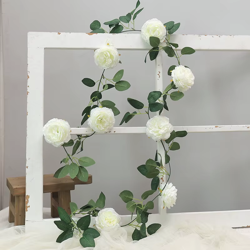 Rose soie pivoine artificielle grandes fleurs vignes mariage rotin lierre fête tenture murale arc gu