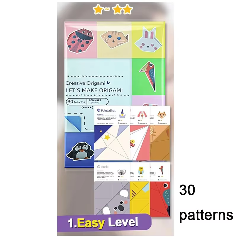Kit d'origami avec 30/96 feuilles de papier et livre de guide, art artisanal DIY pour débutants et e