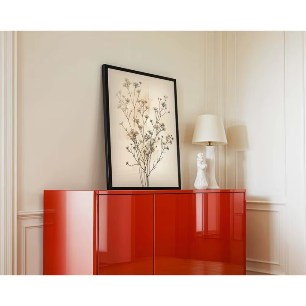 Art mural végétal sans cadre, impression florale neutre, art végétal beige simple, décoration murale