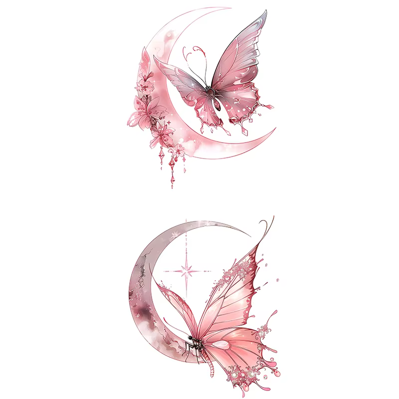 Autocollant de tatouage temporaire imperméable, motif papillon dansant avec la lune, à utiliser sur