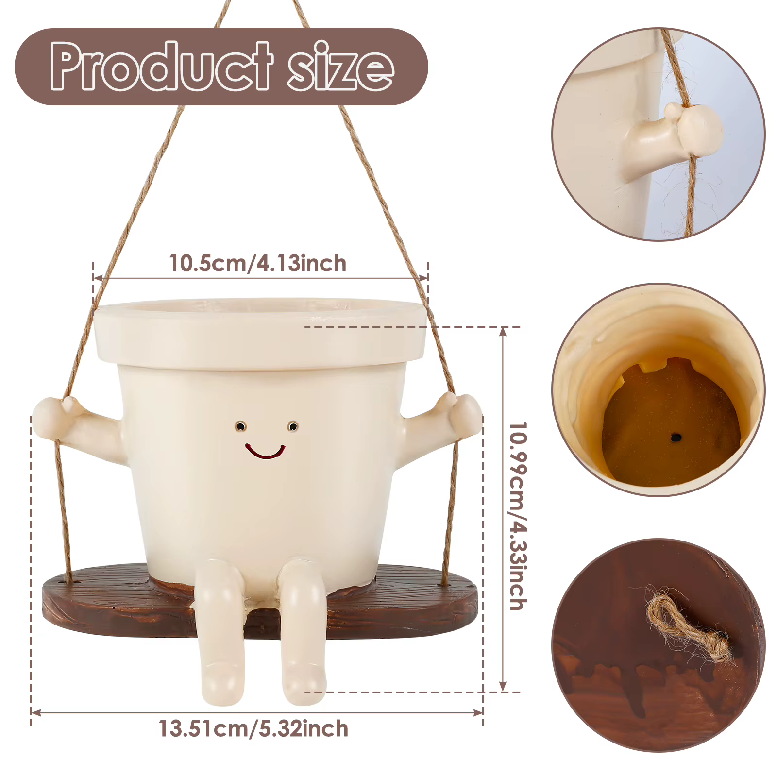 Jardinière en résine avec visage souriant, Pot de fleur avec trou de Drainage, nouveauté Design, Pot
