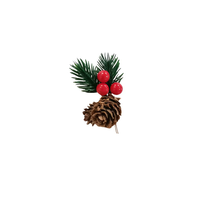 Pics de pin artificiels festifs, 10 pièces, avec baies rouges, pommes de pin, fausses aiguilles de p