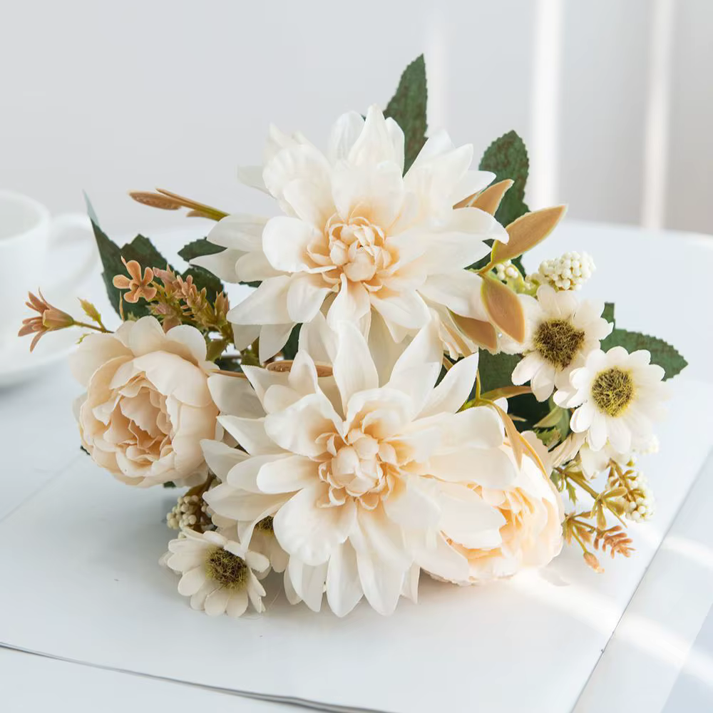 Fleurs artificielles soie Dahlia Rose marguerite saint valentin maison RoomDecoration bonsaï salle m