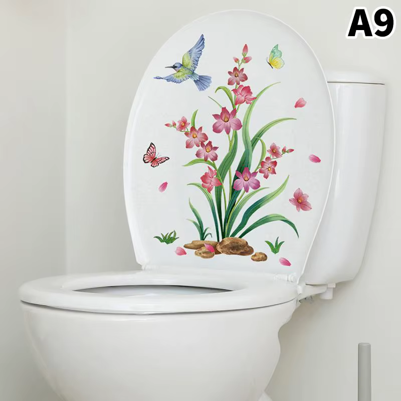 Autocollants décoratifs pour salle de bain, fleurs, plantes vertes, feuilles, décalcomanies murales 