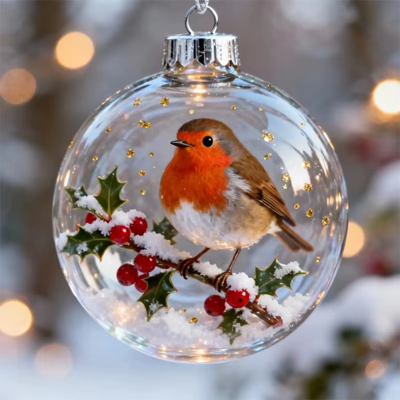 Ornement de noël transparent aux oiseaux de la nature, ornements d'arbre de noël aux colibri, pour l
