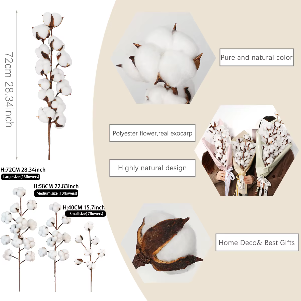 Bouquet de fleurs en coton artificiel Instagrammable