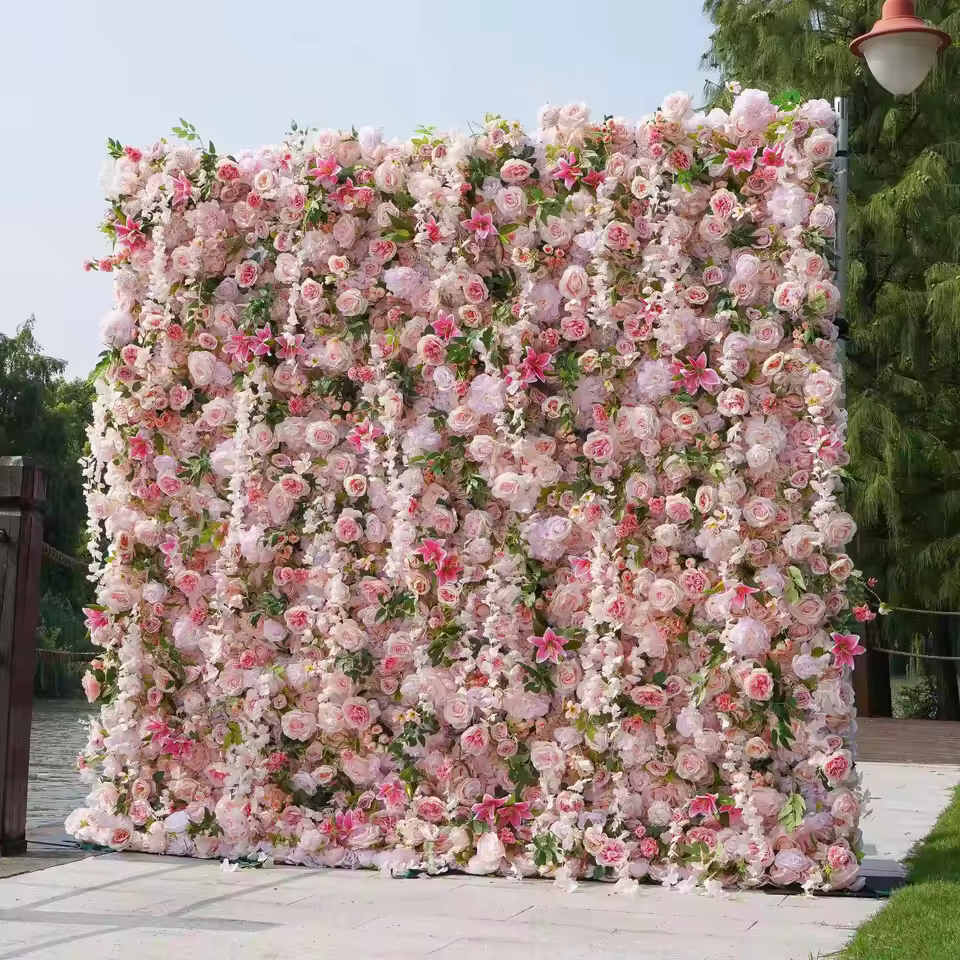 Toile de fond murale à fleurs artificielles 3D blanches