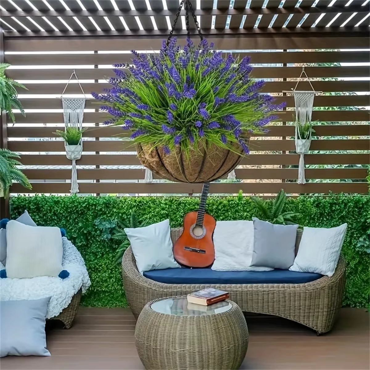 12 paquets de plantes de lavande artificielles d'extérieur avec herbe de singe-arbustes verts en plastique résistant aux UV pour la décoration de jardin de la maison