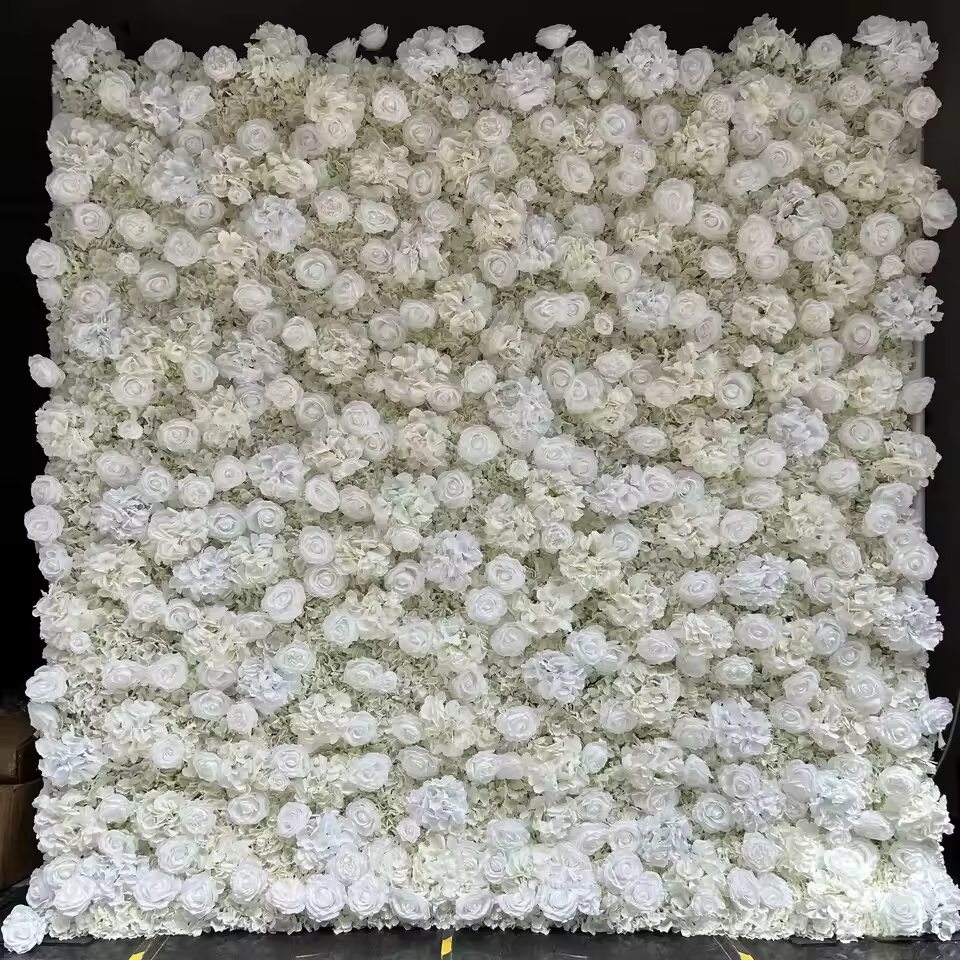 Toile de fond murale à fleurs artificielles 3D blanches
