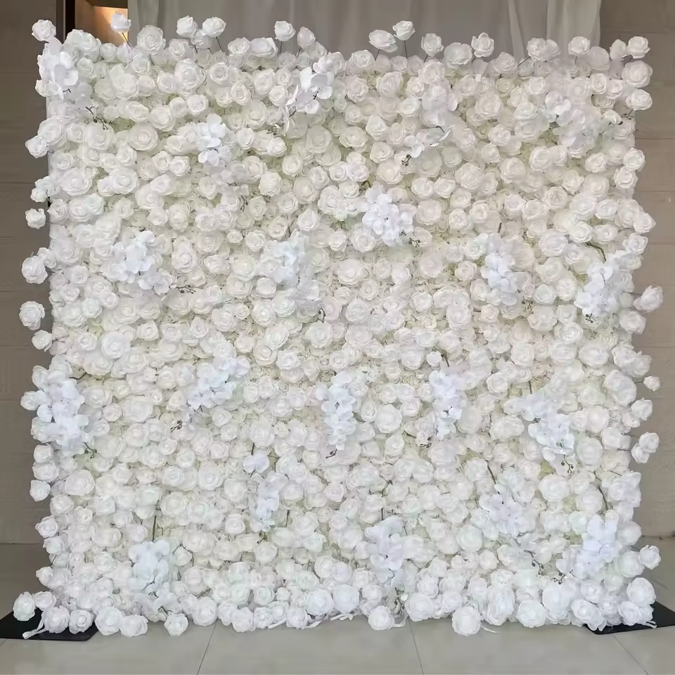 Toile de fond murale à fleurs artificielles 3D blanches