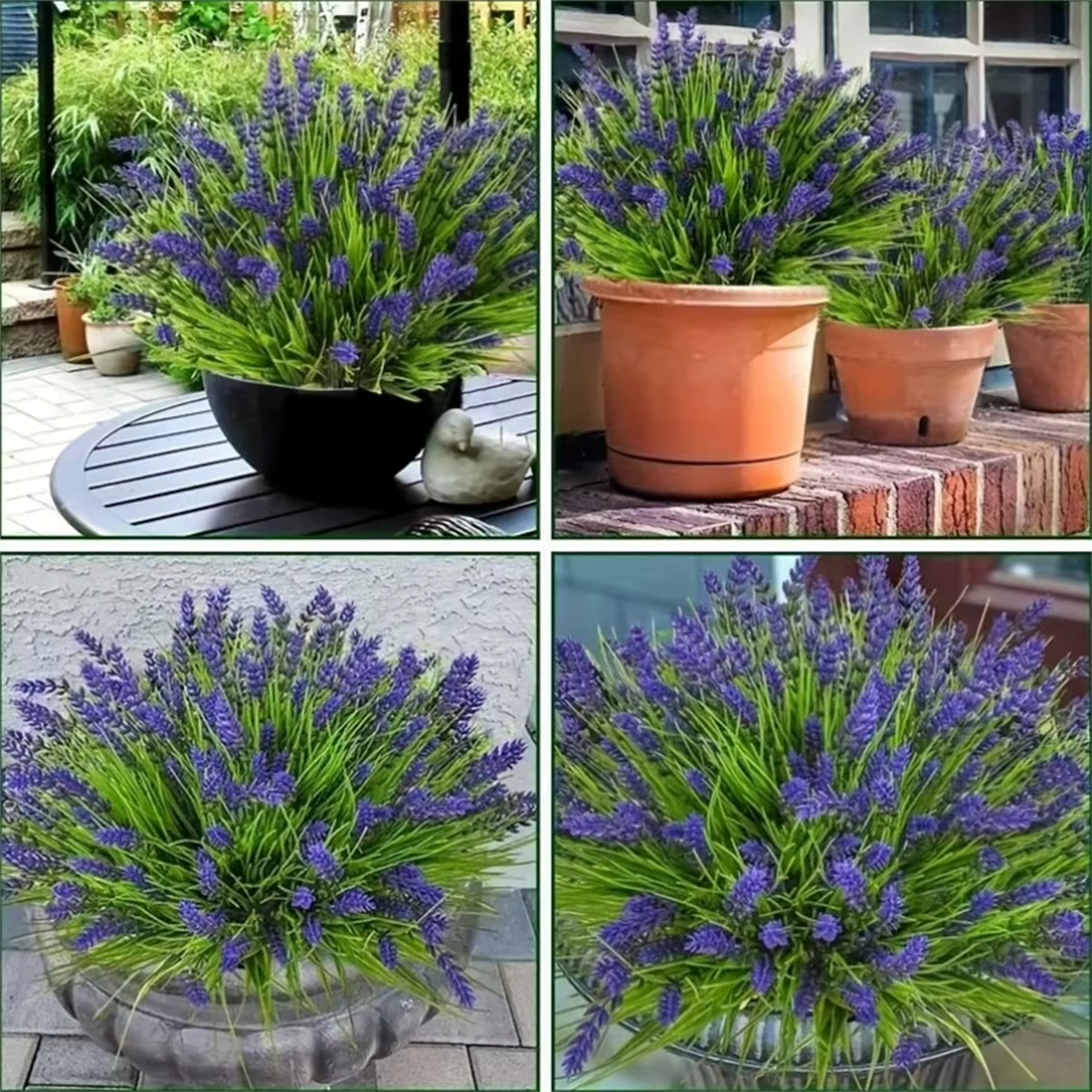 12 paquets de plantes de lavande artificielles d'extérieur avec herbe de singe-arbustes verts en plastique résistant aux UV pour la décoration de jardin de la maison