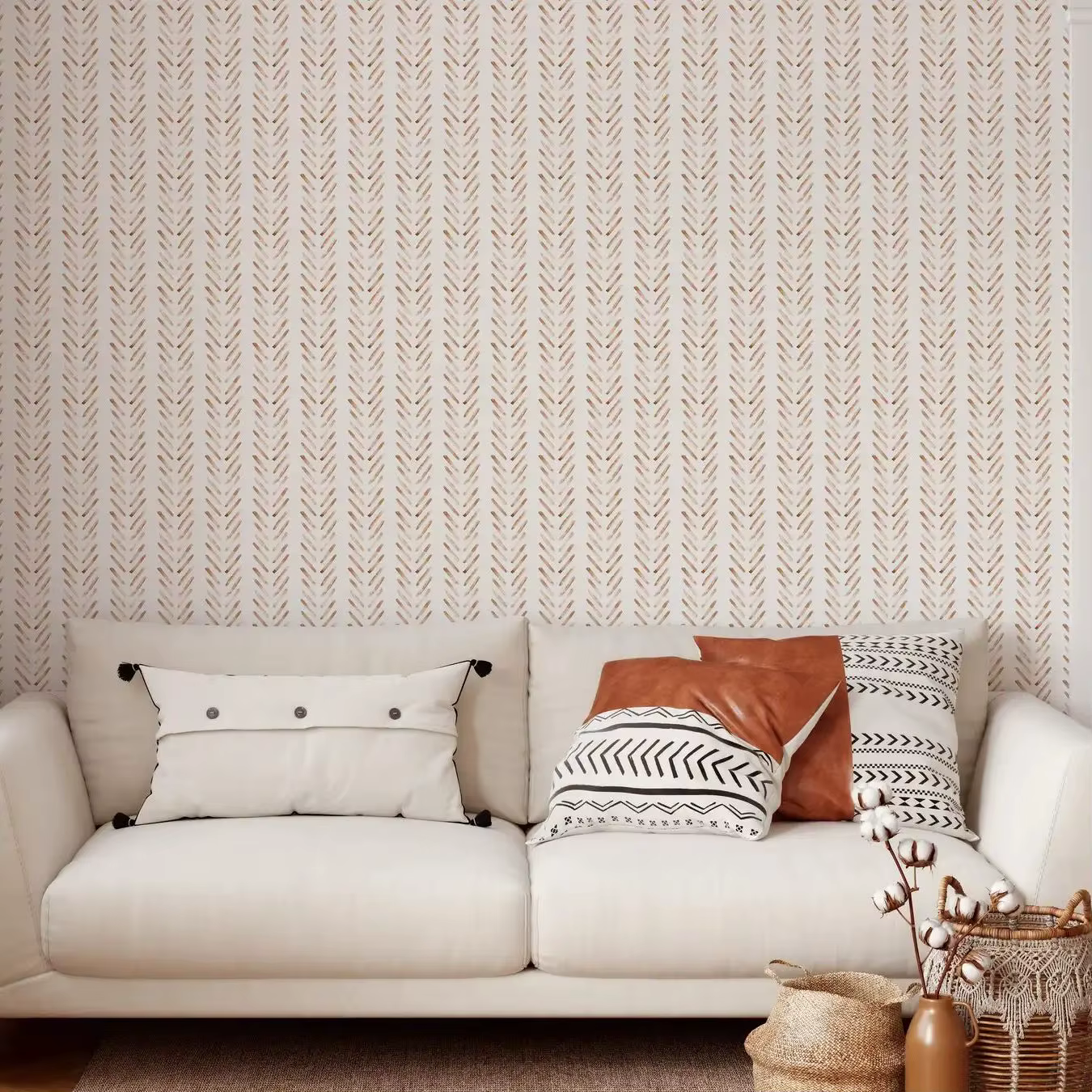 Papier peint Boho Terracotta à chevrons