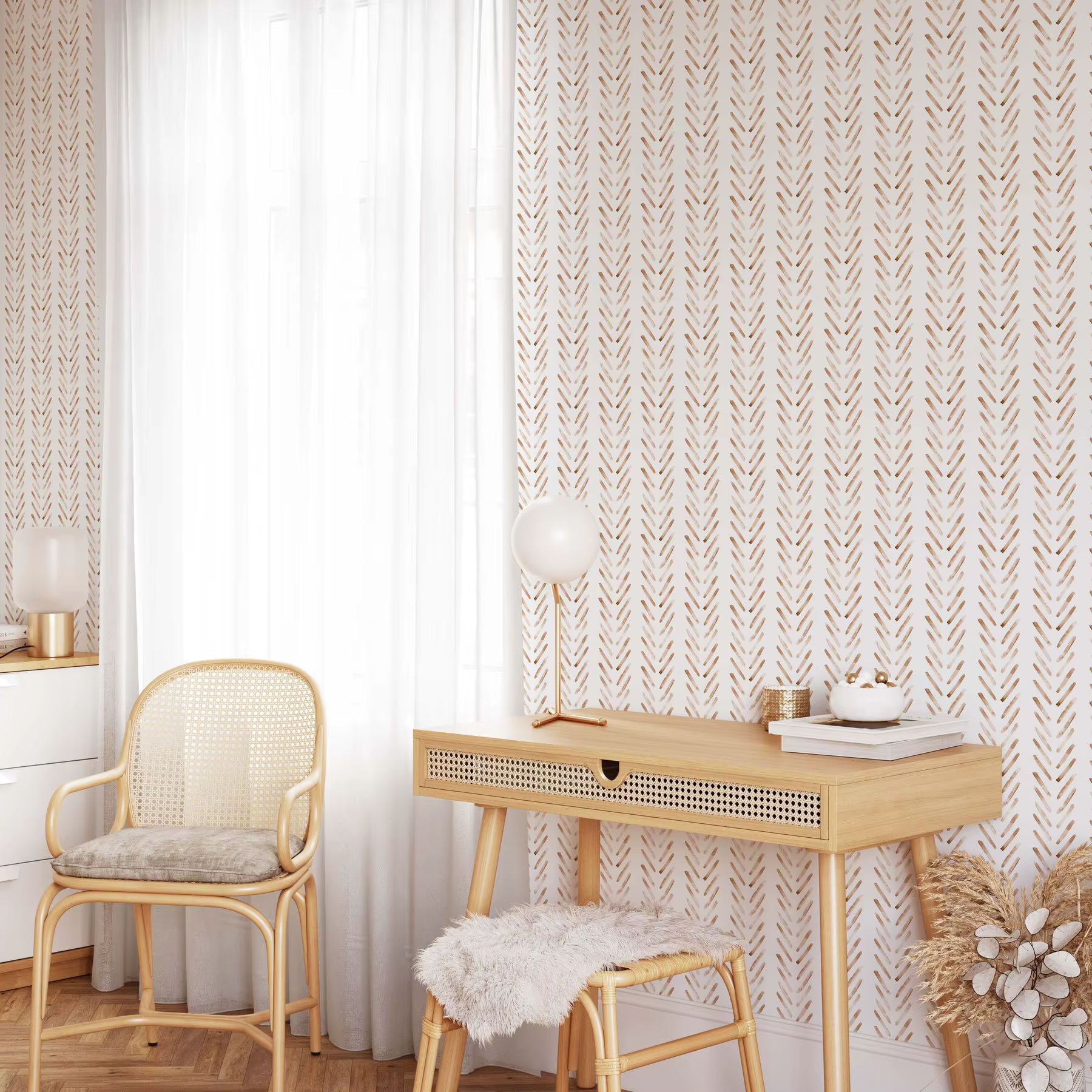 Papier peint Boho Terracotta à chevrons