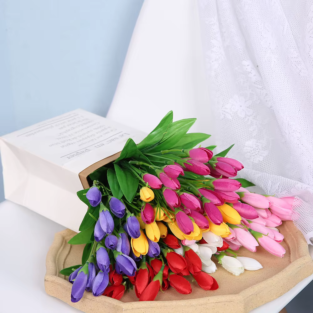 21 têtes tulipe fleur artificielle soie lavande tulipes Bouquet fausse