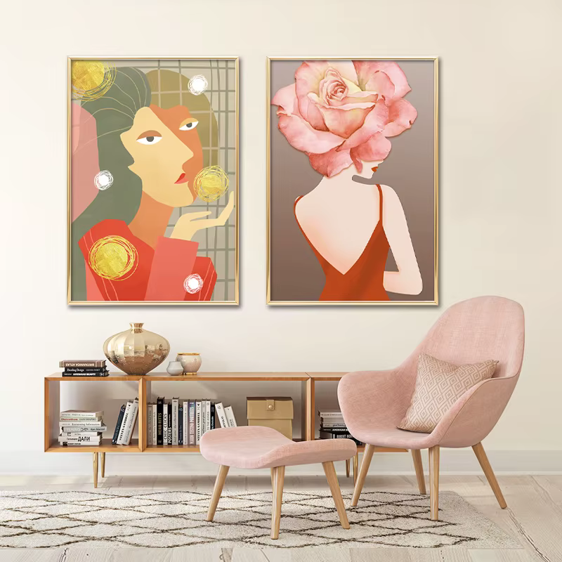 Peinture sur toile de femme de fleurs de mode